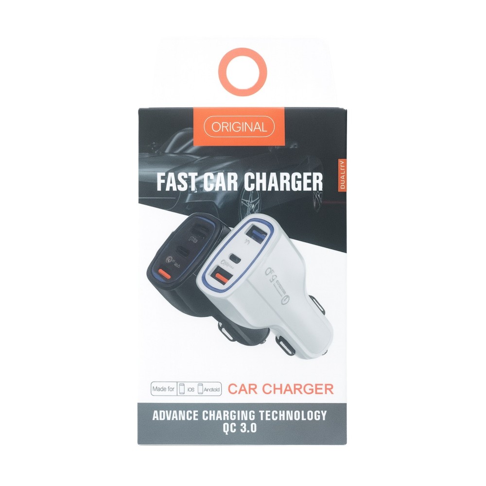 Încărcător rapid auto cu 3 ieșiri – 2x USB și 1x Type-C