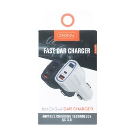 Încărcător rapid auto cu 3 ieșiri – 2x USB și 1x Type-C