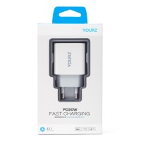 Încărcător dublu Yourz 20W Z27, USB-A și USB-C, alb 