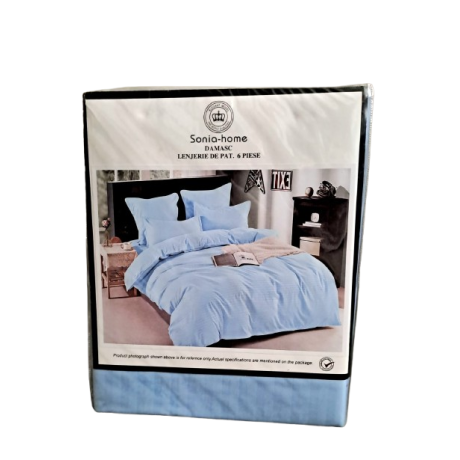 Lenjerie de pat 6 piese Damasc Sonia Home - albastra