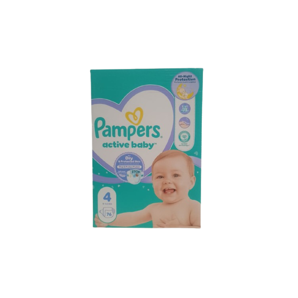 Pampers Scutece Active Baby, Nr. 4 (9–14 kg), 76 bucăți