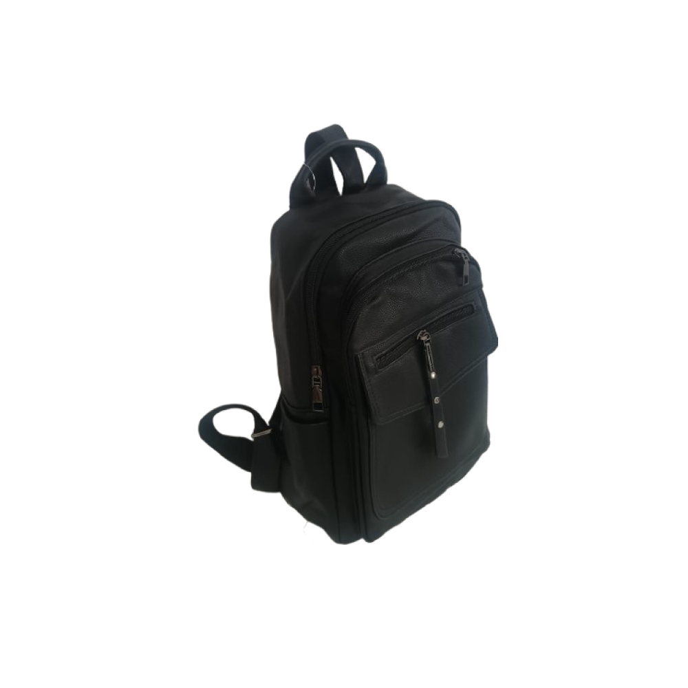 Rucsac damă negru cu 3 buzunare, piele ecologică