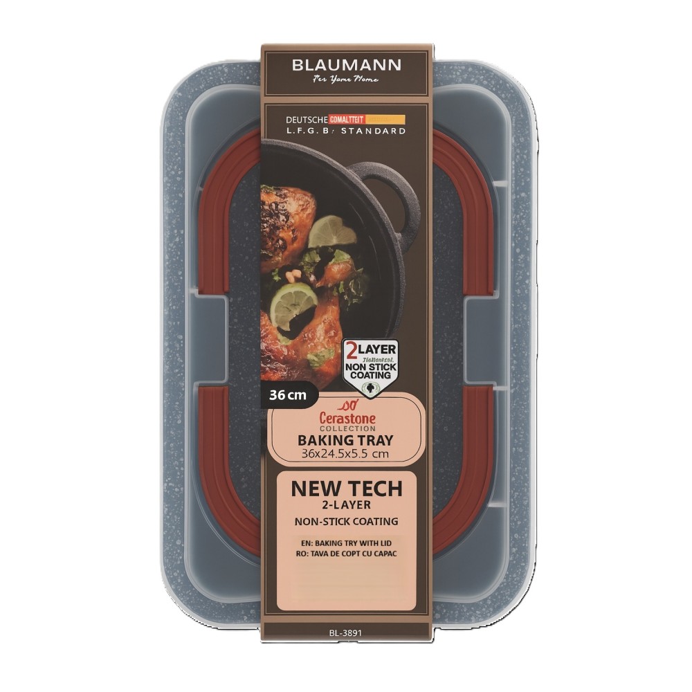 Tavă cuptor Blaumann Cerastone cu capac din plastic 36.5cm