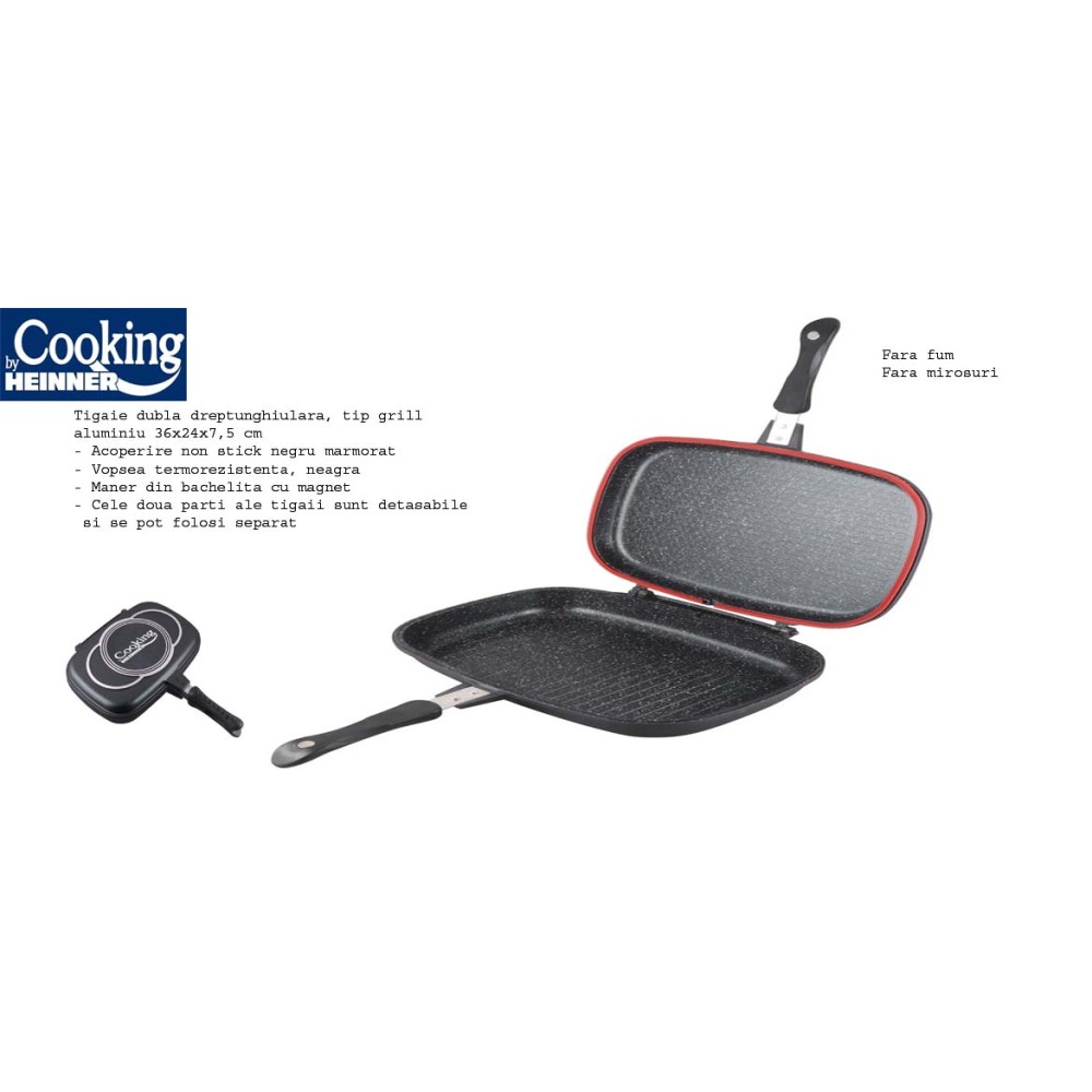 Tigaie grill dublă dreptunghiulară DarkLine, 36x24x7.5 cm – Cooking by Heinner